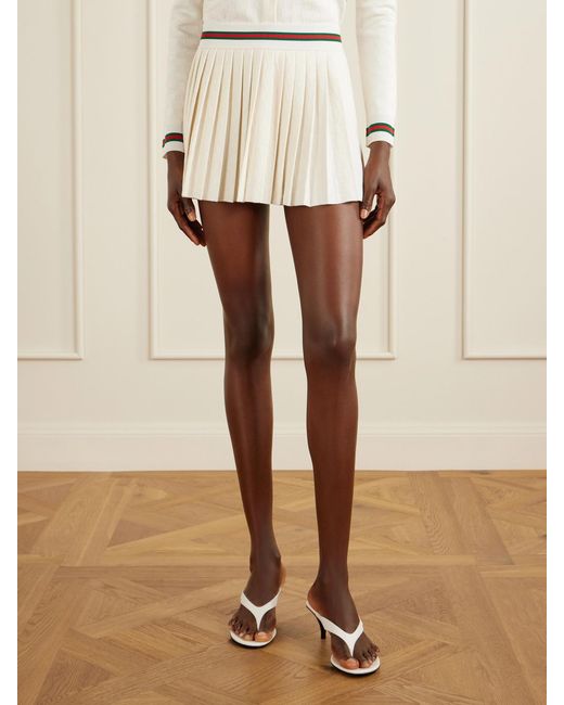 Gucci Natural Pleated Jacquard-Knit Mini Skirt