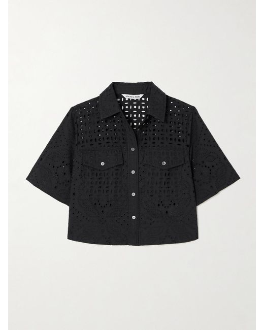 Veronica Beard Black Spruce Cropped Broderie Anglaise Cotton Shirt