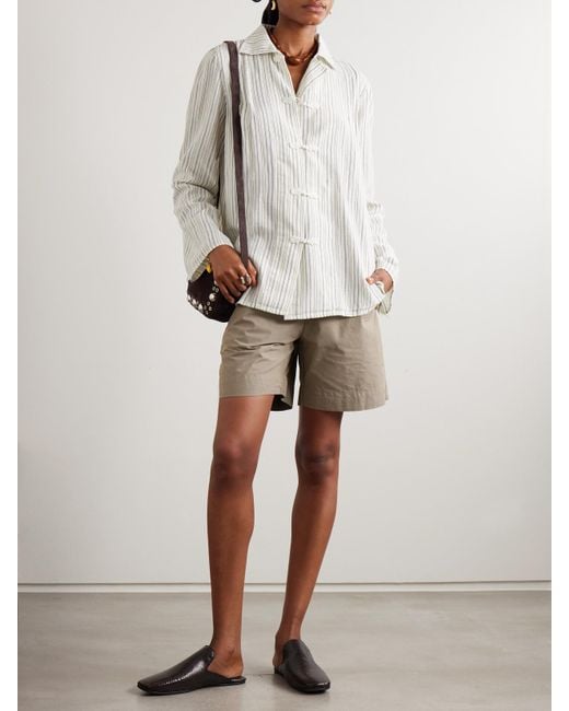 Bode White Electric Appliquéd Striped Cotton-Flannel Blouse