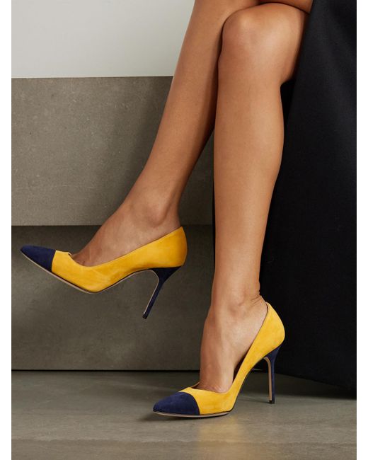 Manolo Blahnik Metallic Capcour 105 Zweifarbige Pumps Mit Spitzer Kappe Aus Veloursleder