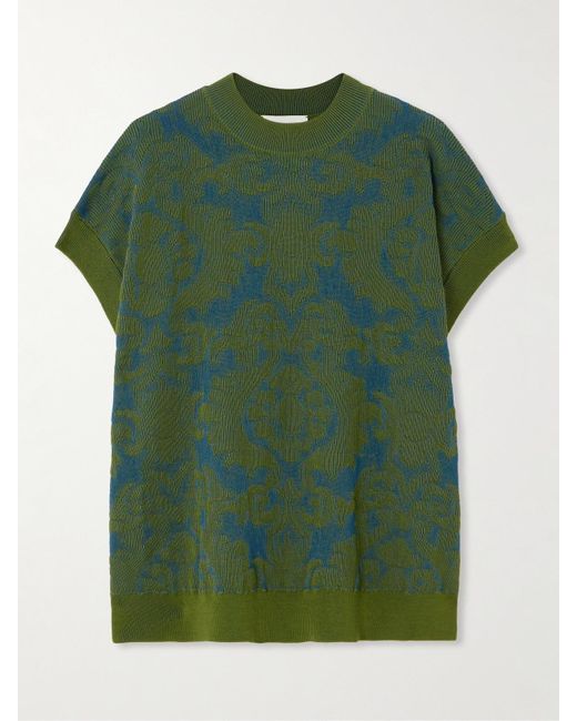 Pull À Manches Courtes En Coton Mélangé Jacquard Dries Van Noten en coloris Green