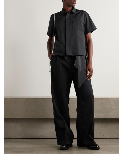 Sacai Black Hemd Aus Popeline Mit Chiffonbesatz