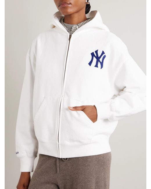 Sporty & Rich White '47 And New York Yankees Appliquéd Cotton-Jersey Hoodie