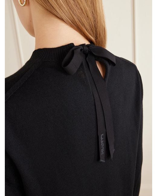 Lanvin Black Bow-Detailed Wool-Blend Cardigan