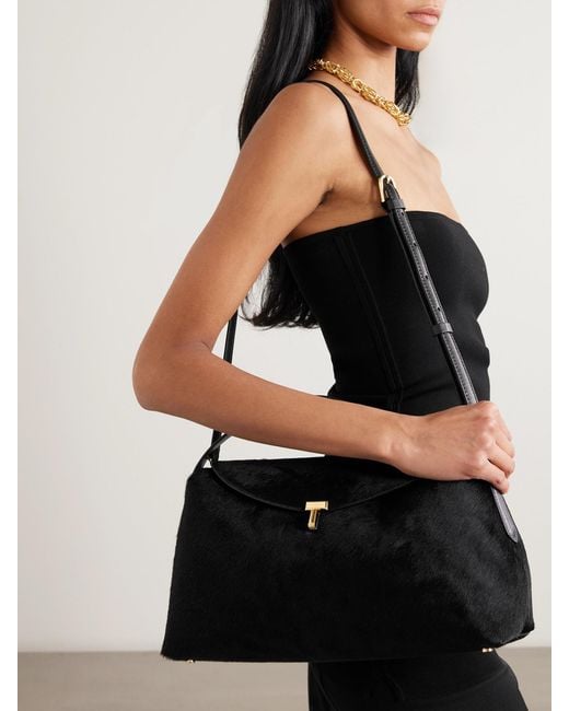 Totême  Black T-Lock Leather-Trimmed Pony Hair Shoulder Bag