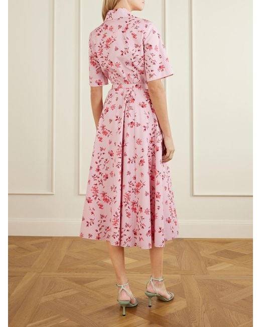 Emilia Wickstead Pink Rubie Belted Floral-Print Organic Cotton-Poplin Midi Dress