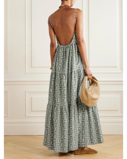 Matteau Green Tiered Floral-Print Organic Cotton Maxi Dress