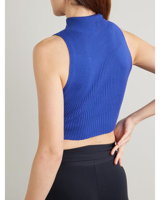 Courreges Blue Verkürztes Tanktop Aus Einer Gerippten Baumwoll-Merinowollmischung Mit Applikation