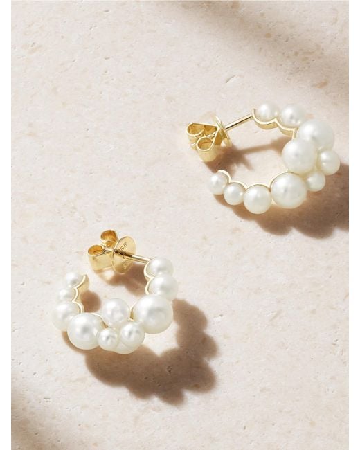 Sophie Bille Brahe Natural Boucle Botticelli 14-Karat Recycled Pearl Hoop Earrings