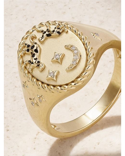 Yvonne Léon Natural Chevalière Ovale La Savane 9-Karat, Diamond And Enamel Ring