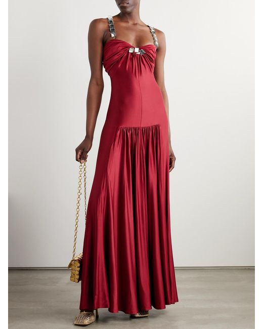 Rabanne Embellished Gathered Stretch-Jersey Maxi Dress