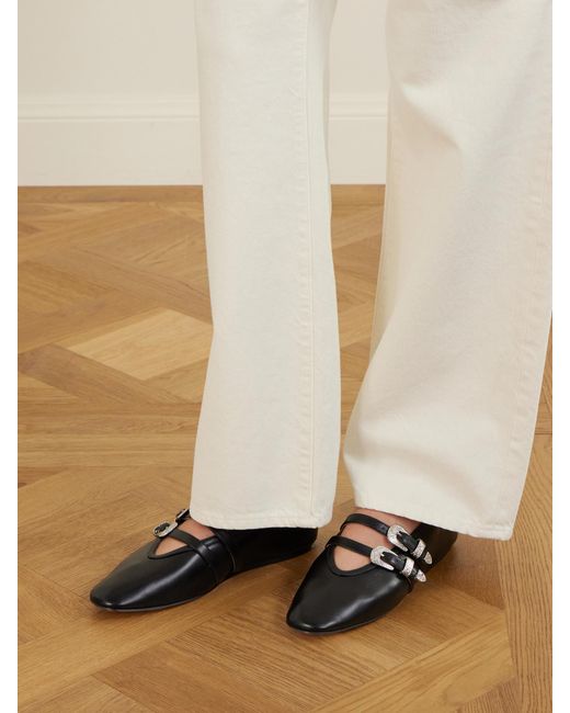 Le Monde Beryl Black Claudia Buckle-Embellished Leather Ballet Flats