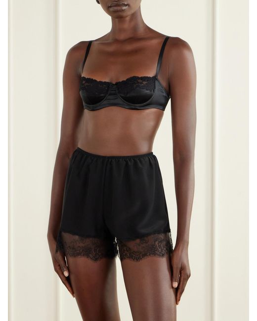 Dolce & Gabbana Black Lace-Trimmed Silk-Blend Balconette Bra