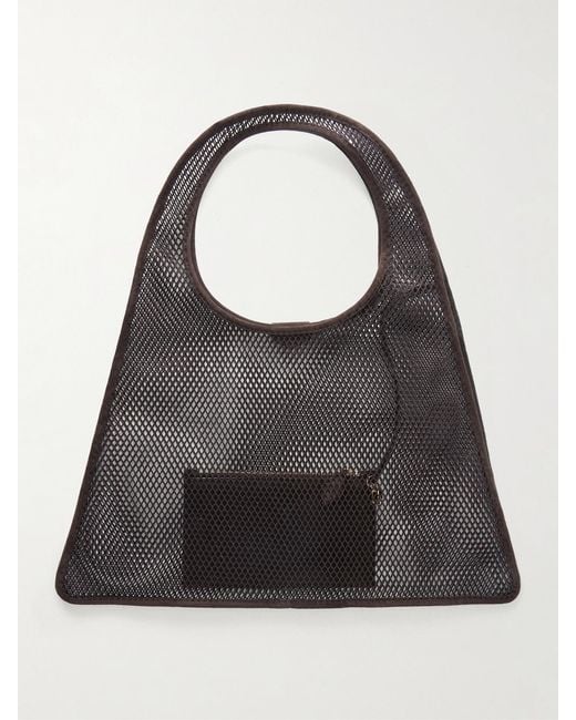 Alaïa Gray One Piece Suede-Trimmed Mesh Shoulder Bag