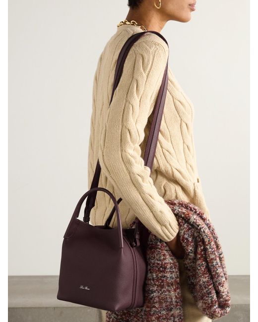 Loro Piana Purple Bale Canvas-Trimmed Textured-Leather Tote