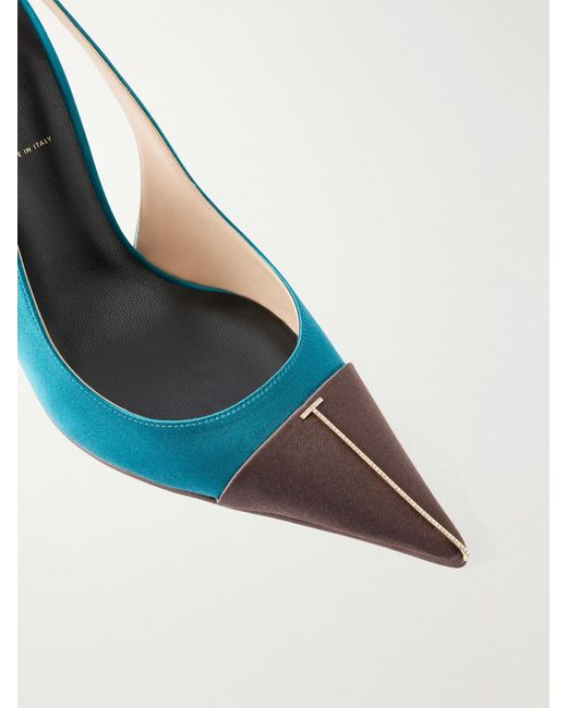 Tom Ford Blue 105 Crystal-Embellished Satin Slingback Pumps