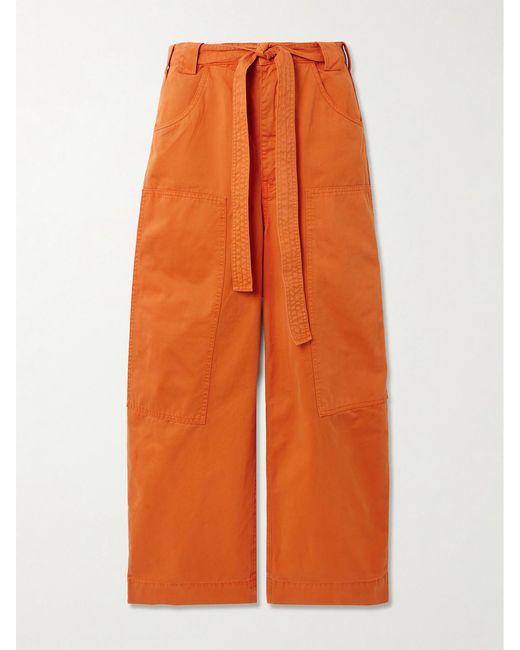 Jamie Haller Orange The Karate Cropped Belted Cotton-Twill Wide-Leg Pants