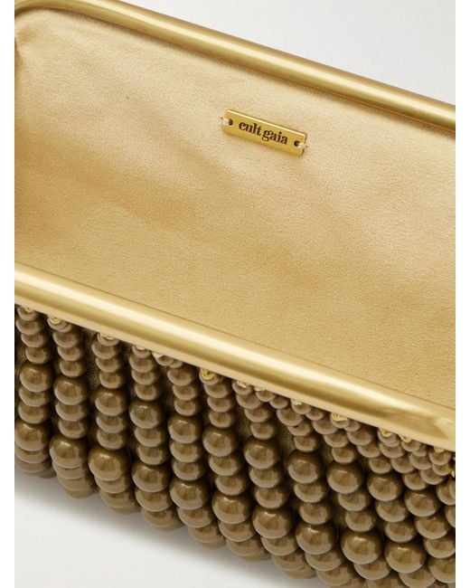 Cult Gaia Nia Mini Beaded Metallic Leather Clutch
