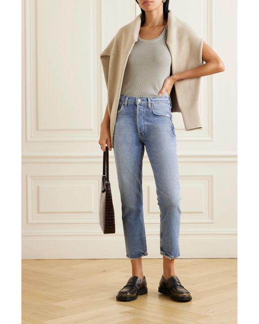 Agolde Blue Riley Cropped High-Rise Straight-Leg Organic Jeans