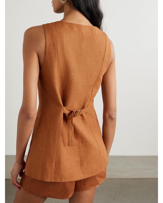 Posse Brown Lorenzo Grosgrain-Trimmed Linen Vest