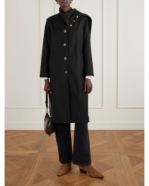 Maison Mayle Black Isadore Scarf-Detailed Wool-Blend Coat