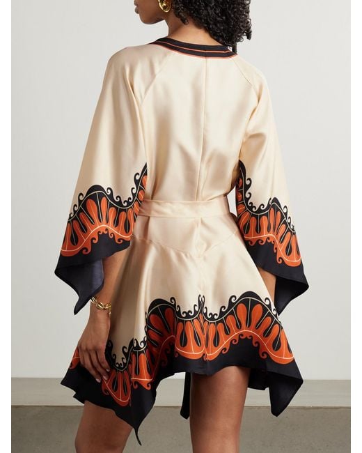 LaDoubleJ Natural Mother Malibu Belted Printed Silk Mini Dress