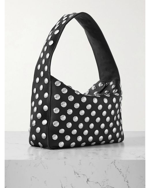 Khaite Black Elena Studded Textured-Leather Shoulder Bag