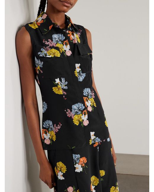 Emilia Wickstead Blue Navanne Floral-Print Silk Crepe De Chine Blouse