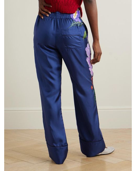 Borgo De Nor Blue Havana Hose Mit Weitem Bein Aus Seiden-Twill Mit Blumenprint