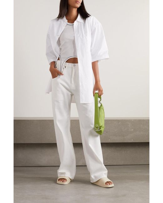 Frankie Shop White Udine Oversized Belted Cotton-Poplin Shirt
