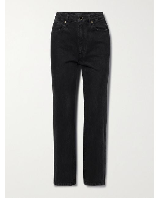Khaite Black Abigail Cropped High-Rise Straight-Leg Jeans