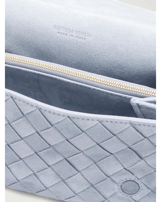Bottega Veneta Blue Notturno Intrecciato Suede Shoulder Bag