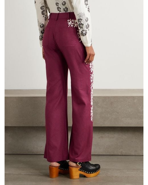 Alix Of Bohemia Bunny Canyon Embroidered Silk Flared Pants