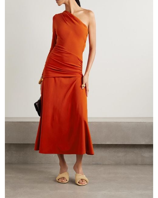 Johanna Ortiz Red Inspiring Hearts Wandelbares Asymmetrisches Maxikleid Aus Stretch-Jersey Mit Raffungen