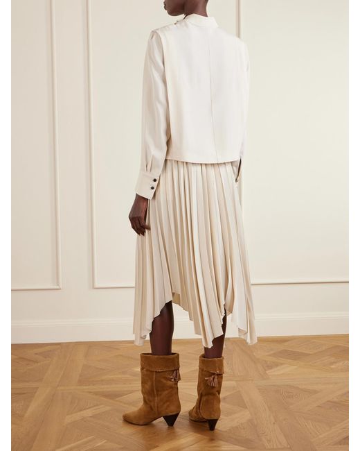 Isabel Marant Natural Felissa Pleated Satin-Crepe Blouse