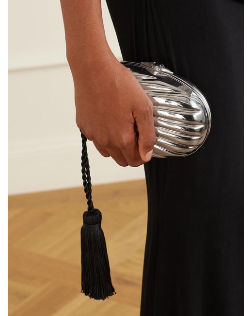 Juju Vera Black Petra Gemstone-Embellished Tasseled Cord Clutch