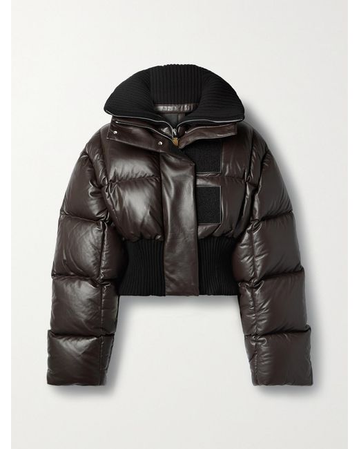Givenchy Black Cropped Wool-Blend Trimmed Quilted Down Leather Jacket