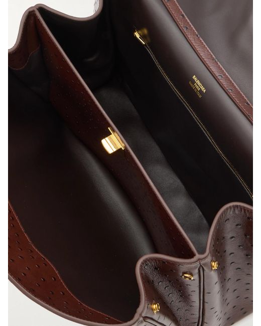 Balenciaga Brown Rodeo Mittelgroße Schultertasche Aus Leder Mit Straußeneffekt