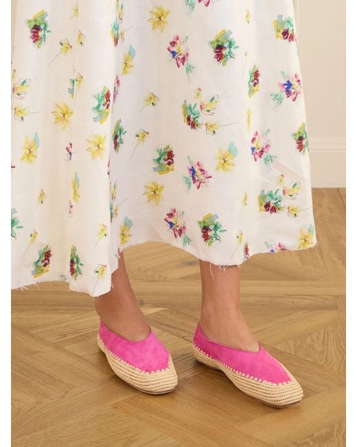 Gabriela Hearst Pink Suede And Raffia Ballet Flats