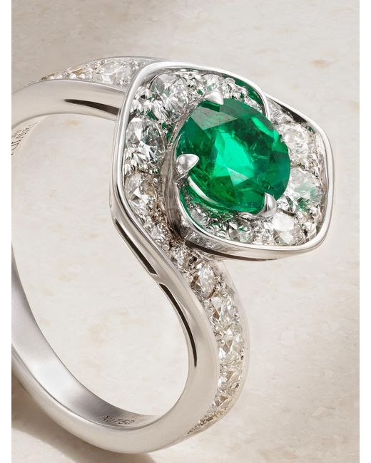 David Morris Natural Frozen Kiss 18-Karat, Diamond And Emerald Ring