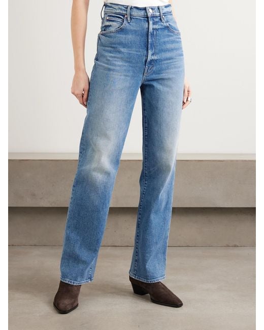 Mother Blue Tunnel Vision Sneak High-Rise Straight-Leg Jeans
