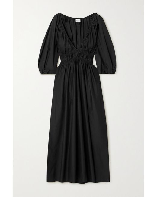 Matteau Shirred Organic Cotton-poplin Midi Dress in Black | Lyst Canada