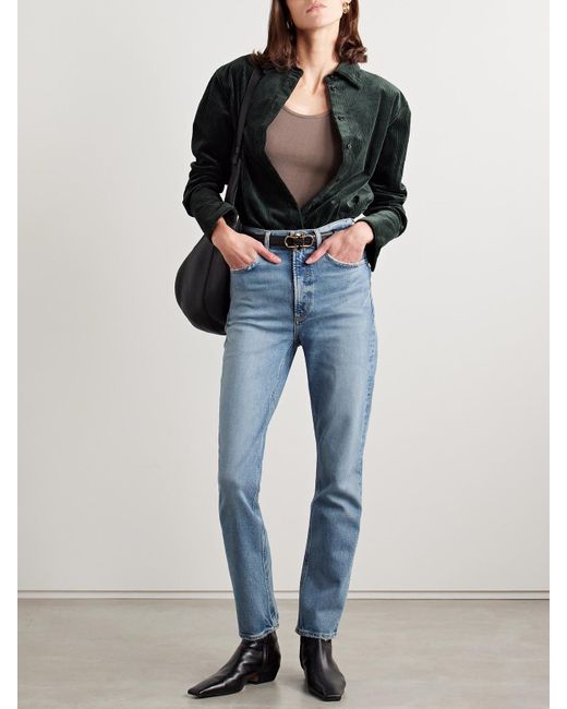 Agolde Blue High Rise Stovepipe Frayed Straight-Leg Organic Jeans