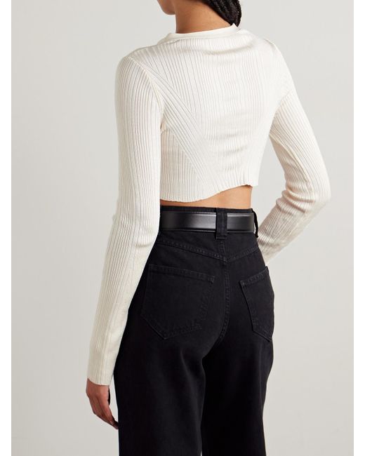 Adam Lippes White Glynis Cropped Ribbed Silk Cardigan
