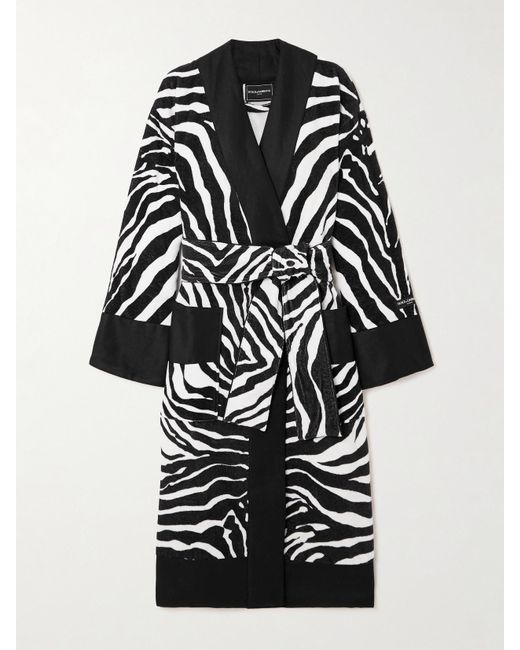 Dolce & Gabbana Black Belted Zebra-Print Cotton-Terry Robe