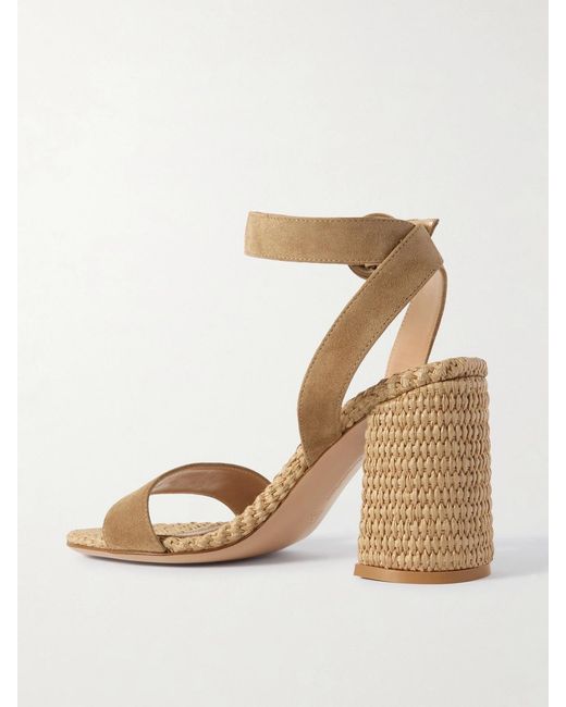 Gianvito Rossi Natural Luana 85 Suede And Raffia Sandals