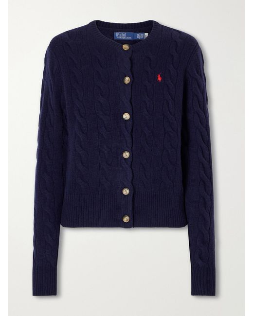 Polo Ralph Lauren Blue Logo-Embroidered Wool And Cashmere-Blend Cardigan