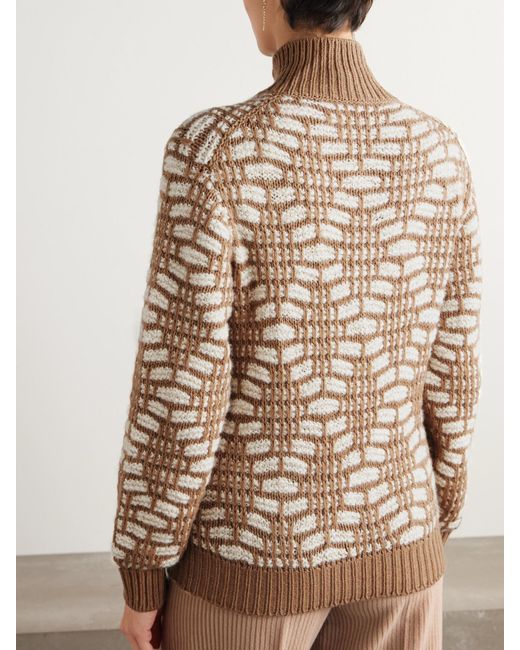 Loro Piana Brown Jacquard-Knit Camel Hair Sweater