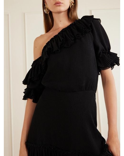 Saint Laurent Black Robe Mousseline Crepe Silk Dress