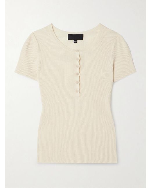Nili Lotan Natural Francene Ribbed Silk Henley T-Shirt